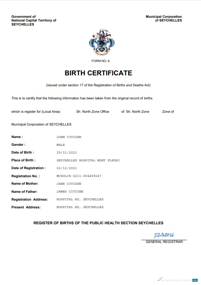 Download Seychelles vital record birth certificate Word and PDF template Photoshop template